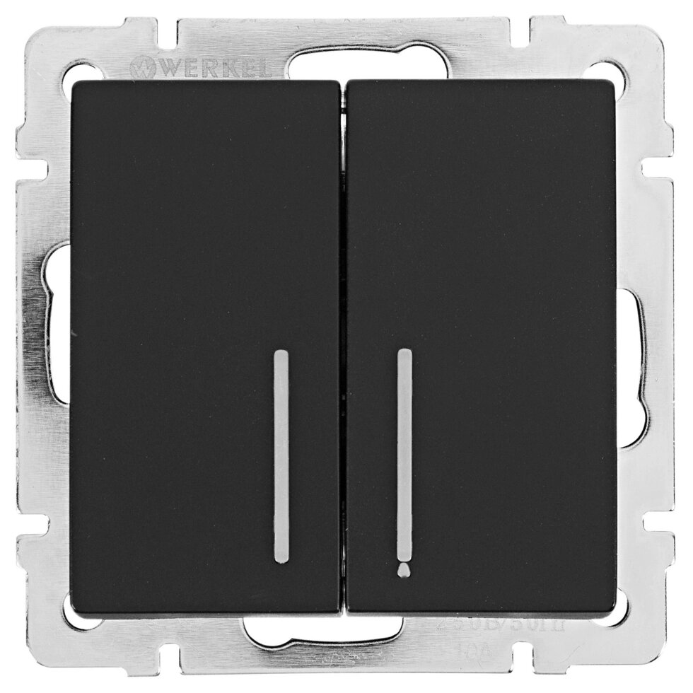 Выключатель проходной встраиваемый Werkel 2 клавиши с подсветкой, цвет черный от компании ИП Фомичев - фото 1