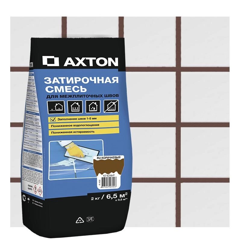 Затирка цементная Axton А.400 2 кг цвет коричневый от компании ИП Фомичев - фото 1