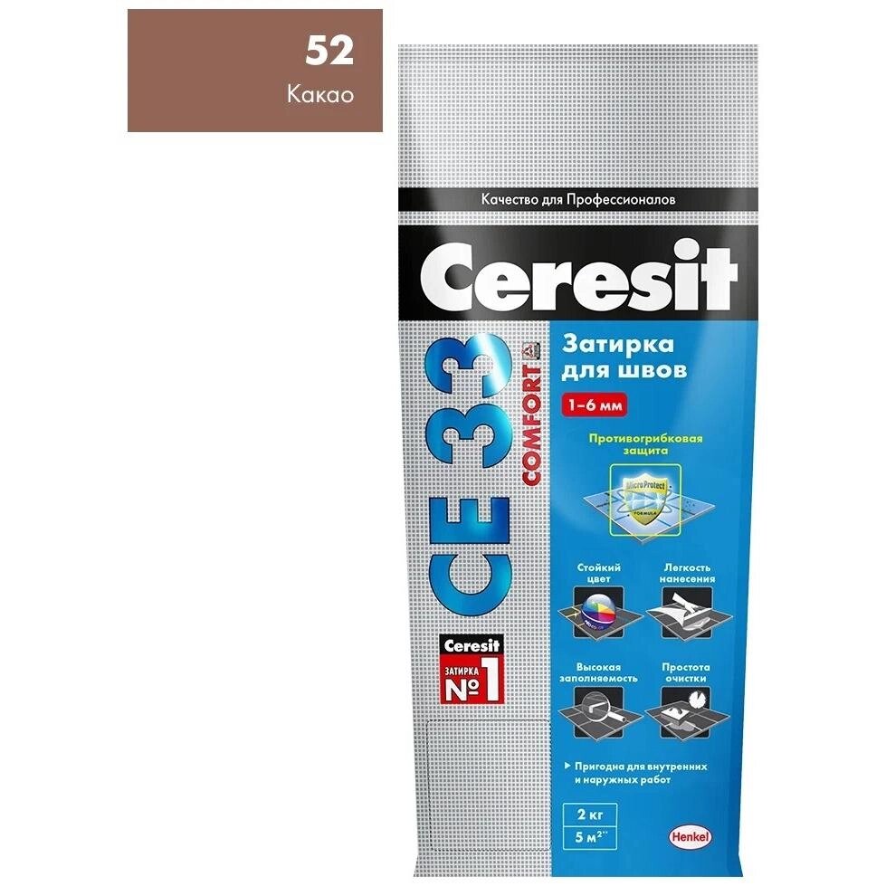 Затирка цементная Ceresit Comfort CE 33 цвет какао 2 кг от компании ИП Фомичев - фото 1