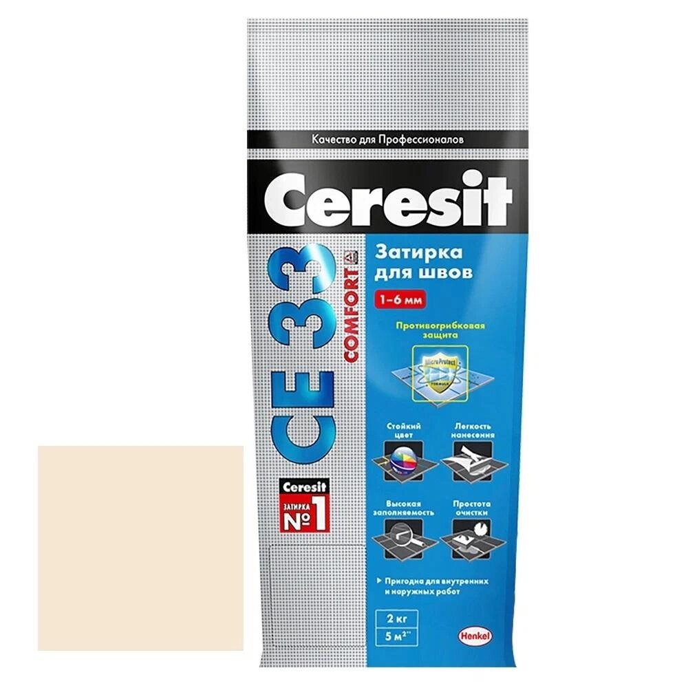 Затирка цементная Ceresit Comfort CE 33 цвет натуральный 2 кг от компании ИП Фомичев - фото 1