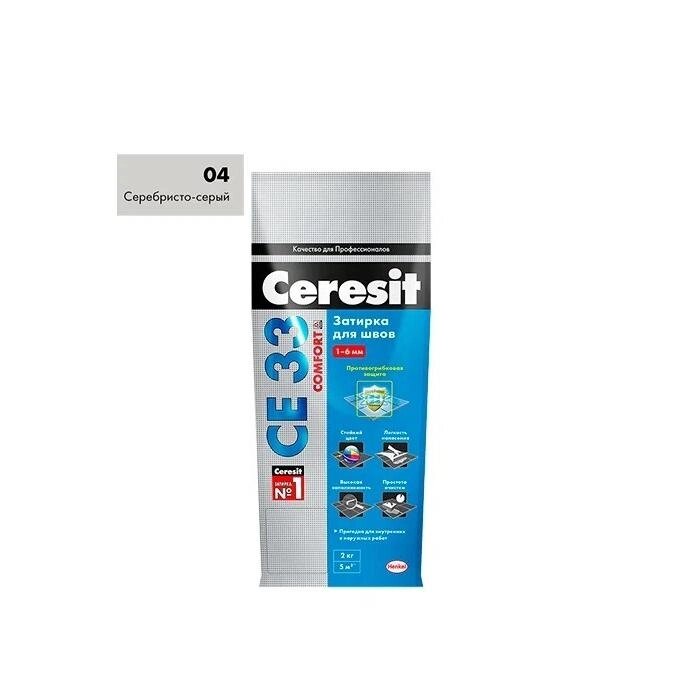 Затирка цементная Ceresit Comfort CE 33 цвет серебристо-серый 2 кг от компании ИП Фомичев - фото 1