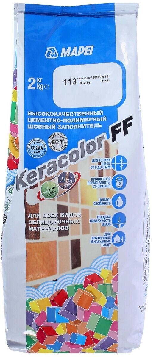 Затирка для швов KERACOLOR FF №  113/2кг (Тёмно-серый) от компании ИП Фомичев - фото 1