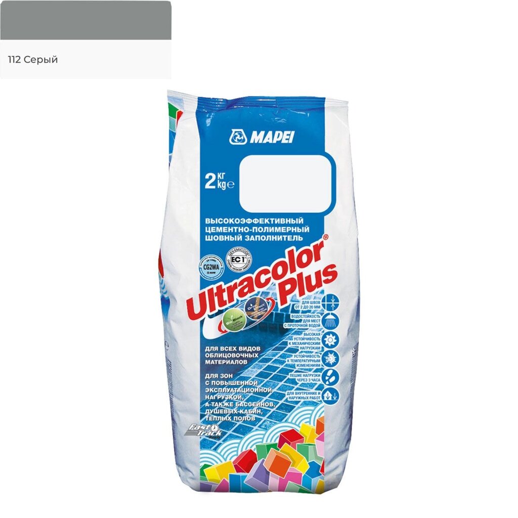 Затирка для швов MAPEI Ultracolor Plus №112/2кг (Серый) от компании ИП Фомичев - фото 1