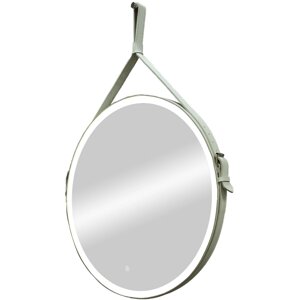 Зеркало "Ритц" D 650 на ремне из натуральной кожи белого цвета