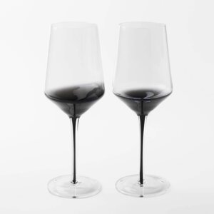 Бокал для вина, 460 мл, 2 шт, стекло, серый градиент, черная ножка, Stone color