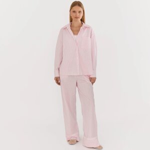 Брюки женские, домашние, р. XL, хлопок, бело-розовые, Полоска, Sheria