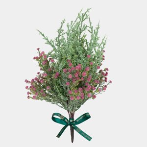 Букет декоративный, 40 см, пластик, Хвоя с малиновыми цветами, Conifer decor