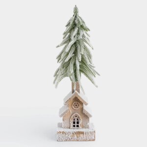 Ель искусственная, 50 см, с подсветкой, пластик, Заснеженная ель у дома, Snowy decor