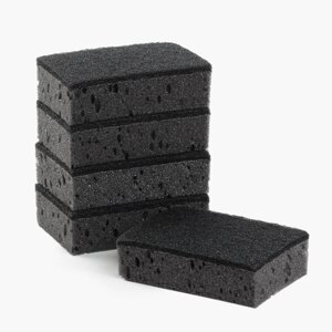 Губка для мытья посуды, 10x7 см, 5 шт, поролон/абразив, черная, Black clean