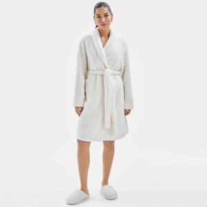 Халат женский, домашний, р. XL, с длинным рукавом, шерпа, молочный, Lola