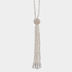 Игрушка елочная, 20 см, с кисточкой, бисер, серебристая, Шар, Ball tassel