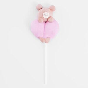 Маршмеллоу, 17 гр, на палочке, коричнево-розовое, Ваниль, Мишка с сердцем, Sweet life