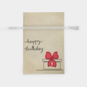 Мешок подарочный, 30х45 см, с завязками, полипропилен, белый, Happy Birthday, Birthday
