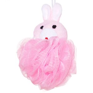 Мочалка для мытья тела, 12 см, детская, полиэтилен/полиэстер, розовая, Заяц, Rabbit