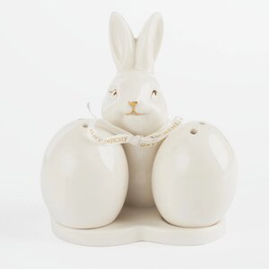 Набор для соли и перца, 12 см, на подставке, фарфор Р, белый, Кролик и яйца, Easter gold