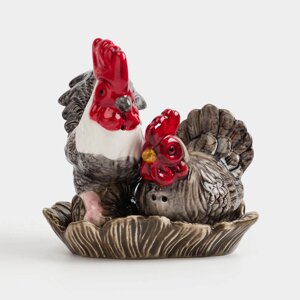 Набор для соли и перца, 13 см, на подставке, керамика, Петух и курица, Rooster