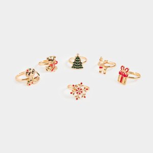 Набор колец, 6 шт, детский, металл/эмаль, Новогодние атрибуты, Jewelry christmas