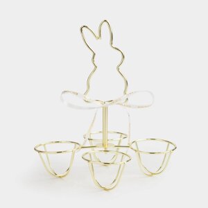Подставка для яиц, 17х19 см, 4 отд, с ручкой, металл, золотистая, Кролик, Twist gold