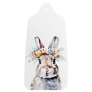 Подставка под горячее, 14x28 см, керамика/пробка, бежевая, Кролик в венке, Pure Easter