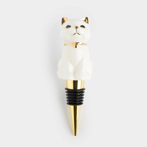 Пробка для винной бутылки, 13 см, сталь/фарфор P, бело-золотистая, Кошка, Cat