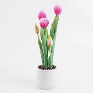 Растение искусственное, 36 см, в горшке, полиэстер/пластик, Розовые тюльпаны, Tulip garden