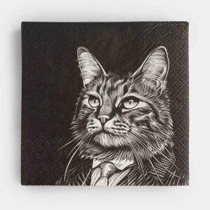 Салфетки бумажные, 21х21 см, 20 шт, квадратные, черные, Кот в костюме, Cat