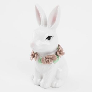 Статуэтка, 12 см, фарфор P, белая, Кролик в цветах, Easter blooming
