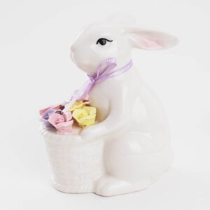 Статуэтка, 17 см, фарфор P, белая, Кролик с корзиной цветов, Pure Easter