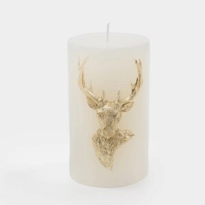 Свеча, 10 см, цилиндрическая, бело-золотистая, Олень, Deer candle