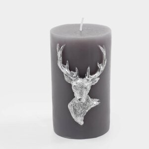 Свеча, 10 см, цилиндрическая, серо-серебристая, Олень, Deer candle