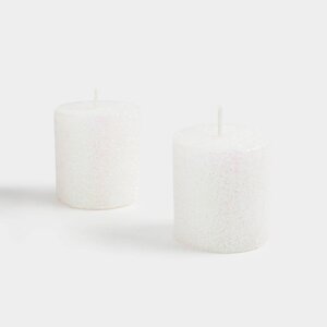 Свеча, 6 см, 2 шт, цилиндрическая, с блестками, белая, Sparkly candle