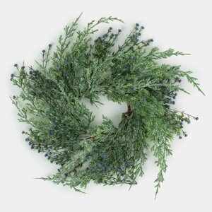 Венок декоративный, 12/40 см, пластик, Хвоя с синими цветами, Conifer decor