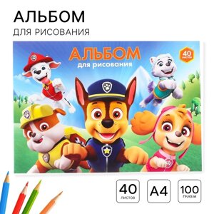 Альбом для рисования А4, 40 листов 100 г/м²на склейке, Щенячий патруль