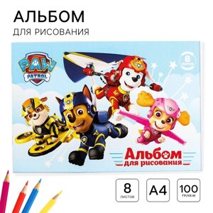 Альбом для рисования А4, 8 листов 100 г/м²на скрепке, Щенячий патруль