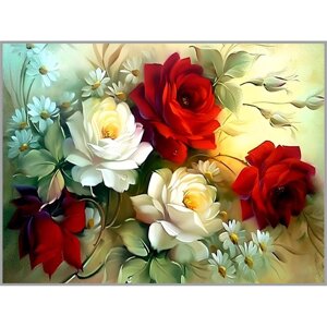 Алмазная мозаика без подрамника «Винтажные розы» 40 30 см, 35 цветов