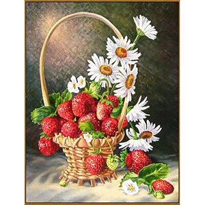 Алмазная мозаика «Корзинка с ромашками и клубникой», 20 26 см, 27 цветов