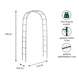 Арка садовая, 240 125 36.5 см, для вьющихся растений, металлическая, бронзовая