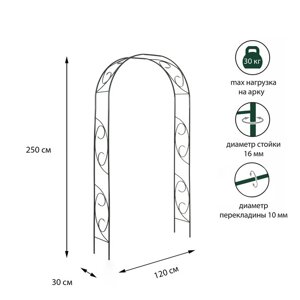 Арка садовая, 250 120 30 см, для вьющихся растений, металлическая, зелёная, «Узор-1»