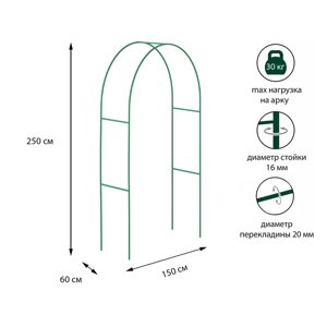 Арка садовая, стальные трубы d = 15 мм, 250 150 60 см, цвет зелёный