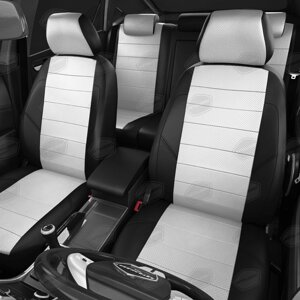 Авточехлы для Volkswagen Polo с 2020-н. в., лифтбек, перфорация, экокожа, цвет белый, чёрный