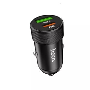 Автомобильное зарядное устройство Hoco Z32B, 1 Type-C, 1 USB, 20 Вт, 4 А, PD + QC, чёрное