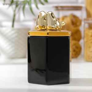 Банка керамическая для сыпучих продуктов «Золотое крыло», 10,516,5 см , цвет чёрный