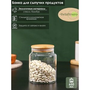 Банка стеклянная для хранения сыпучих продуктов BellaTenero «Эко», 650 мл, 1012,5 см, с бамбуковой крышкой