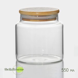 Банка стеклянная для сыпучих продуктов с бамбуковой крышкой BellaTenero «Эко», 550 мл, 1010,5 см