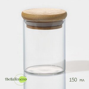 Баночка стеклянная для специй с бамбуковой крышкой BellaTenero «Эко», 150 мл, 5,57 см