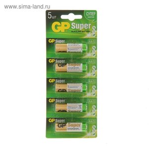 Батарейка алкалиновая GP Super, AA, LR6-5BL, 1.5В, отрывной блистер, 5 шт.