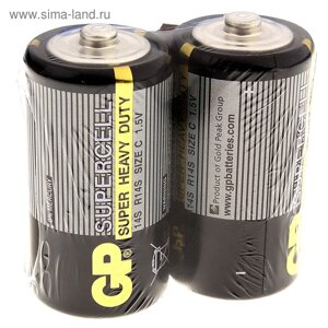 Батарейка солевая GP Supercell Super Heavy Duty, C, 14S / R14, 1.5В, спайка, 2 шт.