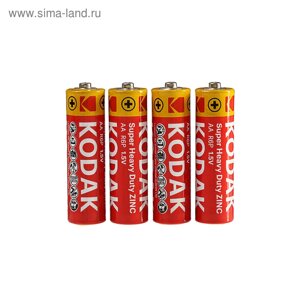 Батарейка солевая Kodak Super Heavy Duty, AA, R6-4S, 1.5В, спайка, 4 шт.