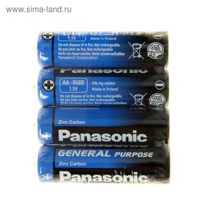 Батарейка солевая Panasonic General Purpose, AA, R6-4S, 1.5В, спайка, 4 шт.