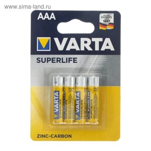 Батарейка солевая Varta SuperLife, AAA, R03-4BL, 1.5В, блистер, 4 шт.